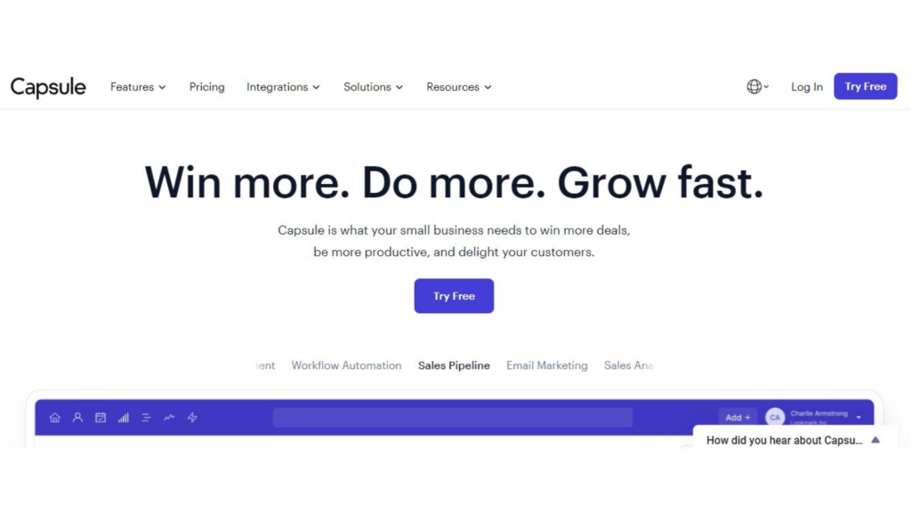 Capsule CRM Home Page Image by DM Valid